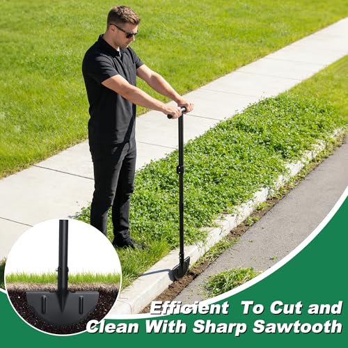 LLARGUEST Edger Lawn Tool, 49 Inch Long Handle Garden Edge with Saw Tooth Blade for Landscaping, Garden,Yard, Camping Heavy Duty Half Moon Edge with T-Grip,Garden Edging Tool