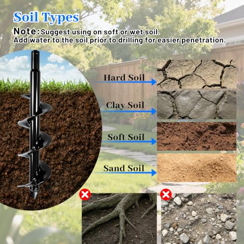 Planting Auger Drill Bit with Extension, 3/8" Hex Drive Garden Hole Digger