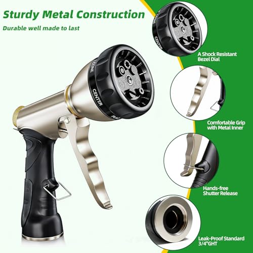 ARXIVE Metal Garden Hose Nozzle, Heavy Duty High Pressure Hand Sprayer