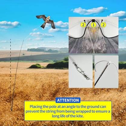 eyijklzo Bird Scarer Hawk Flying Kite Without 13ft Pole-Only Grey Kite - style: Grey-Only kite