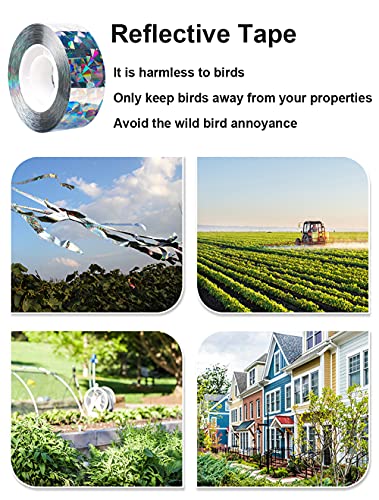 SUJAYU Bird Scare Tape, 1''x260FT Double Sided Repellent Deterrent Reflective Tape for Scaring Birds Away (Silver-1) - color: Silver-1