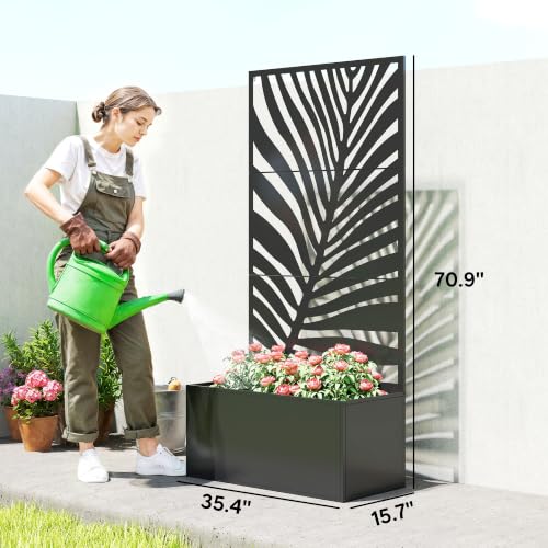 Outsunny Metal Planter Box with Trellis, 71" Tall Trellis Privacy Screen