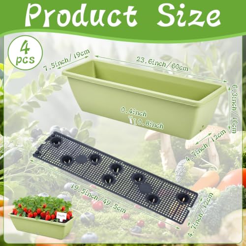 8 Pcs 24 Inch Plastic Window Boxes Planters, Light Green - color: Light Green
