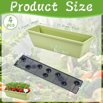 8 Pcs 24 Inch Plastic Window Boxes Planters, Light Green - color: Light Green