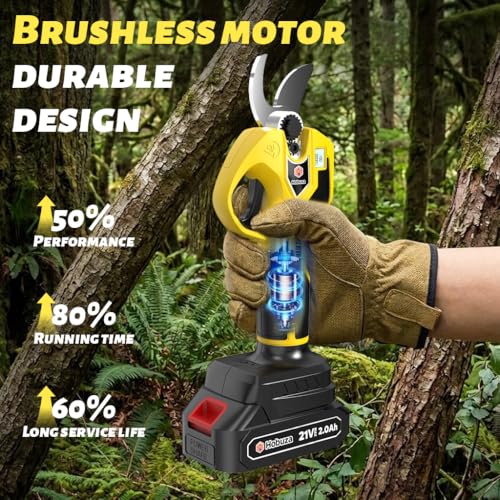 HOBUZA 21V Brushless Pruning Shears LCD Cordless Electric Garden Trimmer - color: Yellow