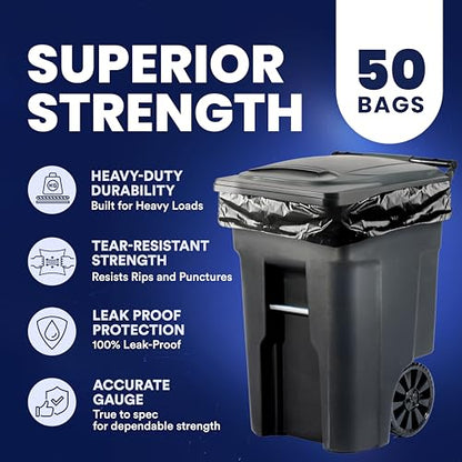 Plasticplace 95-96 Gallon Heavy Duty Trash Bags, Garbage Bags, Puncture-Resistant, Fits Rollaway Cans & Drums, Durable Large Plastic Bags (50 Count) - size: 50 Count