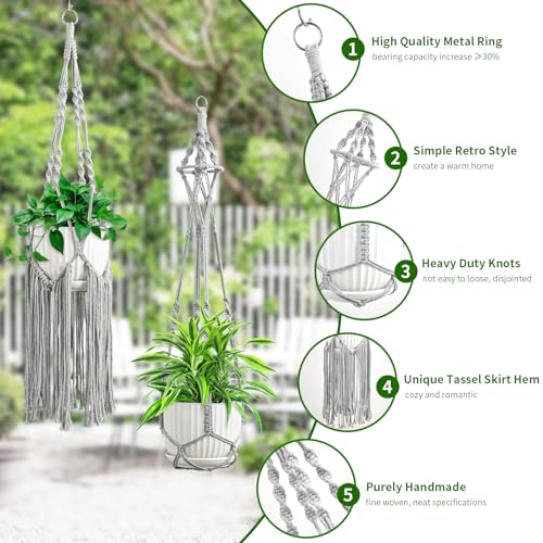 SFENNGPET Macrame Plant Hangers, 6Pack Hanging Planters for Indoor Plants - color: Gray