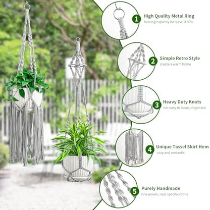 SFENNGPET Macrame Plant Hangers, 6Pack Hanging Planters for Indoor Plants - color: Gray