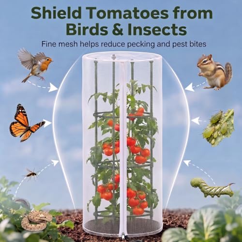 6 Pcs Garden Bird Netting Cover with Zipper for Round Tomato Cage 59" x 18"