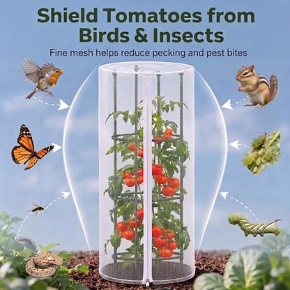 6 Pcs Garden Bird Netting Cover with Zipper for Round Tomato Cage 59" x 18"