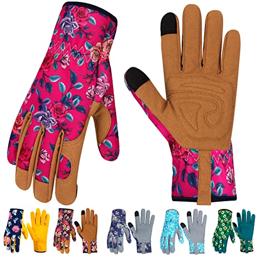 Leather Gardening Gloves for Women Thorn Proof Garden Gloves Touch Screen Working Gloves Gifts,M - color: Colorful - 1