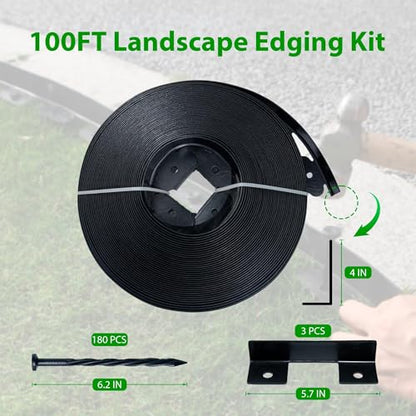 Garden Edging Border,Plastic Edging for Landscaping,Flower Bed, Paver and Lawn Edging Border (4Inchx100FT-2, Black) - color: Black, style: 4Inchx100FT
