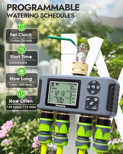 Insoma 4-Zone Water Timer for Garden Hose, Brass Inlet & Outlet - size: 4 Zone-Brass Inlet Outlet