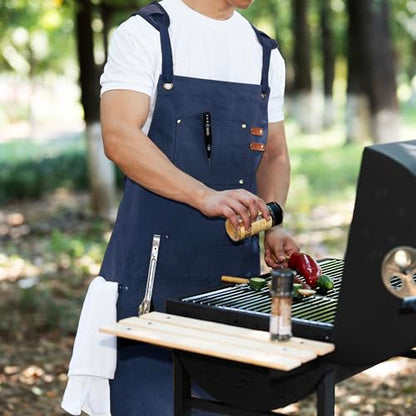 Tosewever Work Aprons for Men with Large Pockets, Canvas Cross Back Heavy Duty Adjustable Tool Aprons for Chef Cooking BBQ - color: Blue