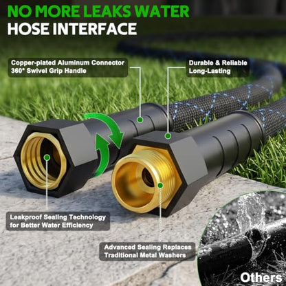 Non-Expanding Garden Hose 75ft w/10 Function Nozzle, Lightweight Water Hose - size: 75ft