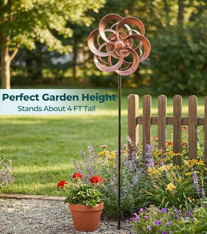 Metal Wind Spinner Outdoor, 63" Double-Sided Copper Decor