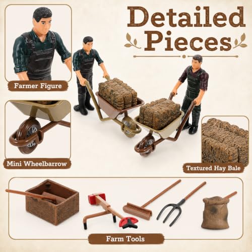 Garneck 12 Piece Miniature Farm Accessories Farmer Figures Tool Diorama Set