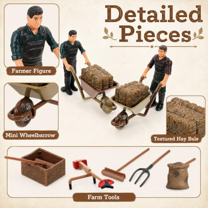 Garneck 12 Piece Miniature Farm Accessories Farmer Figures Tool Diorama Set
