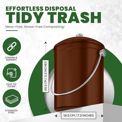 Utopia Kitchen Countertop Compost Bin 1.3 Gallon, Stainless Steel, Copper - color: Copper, size: 1.3 Gallon (Pack of 1)