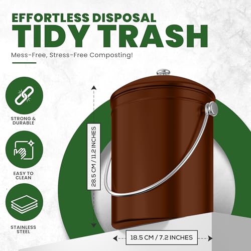 Utopia Kitchen Countertop Compost Bin 1.3 Gallon, Stainless Steel, Copper - color: Copper, size: 1.3 Gallon (Pack of 1)