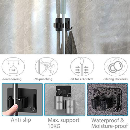 homeasy Broom Holder Wall Mount 4Pcs, Self Adhesive Mop Broom Hanger Black - color: Black