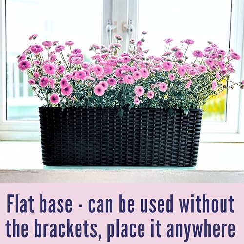 LaLaGreen Deck Railing Planter Box (20 Inch, 4 Pack) Black Rectangular Window Flower Boxes with Bracket, Self Watering System Hanging Planter Box for Outdoor Plant Container Herb Rail Fence Balcony - color: Black X 4