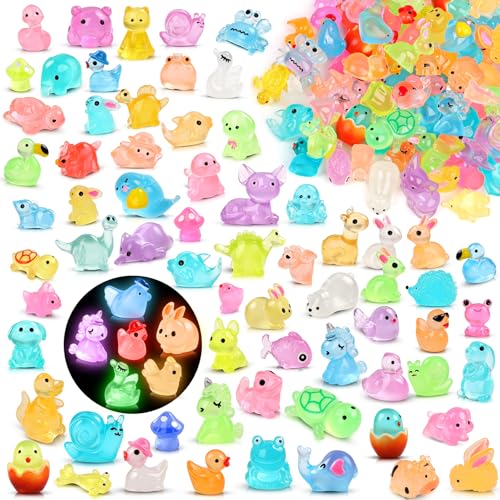XISHAN 150PCS Mini Resin Animals Tiny Farm, Ocean Resin Animals Glow in The Dark 40+ Styles Figurines for Fairy Garden Aquarium Micro Landscaping Decoration(Color) - color: 150pcs Colorful Luminous Mini Resin Animals