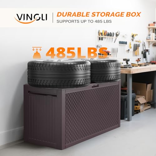 VINGLI 90 Gallon Lockable Durable Outdoor Storage Box, Brown - color: Brown