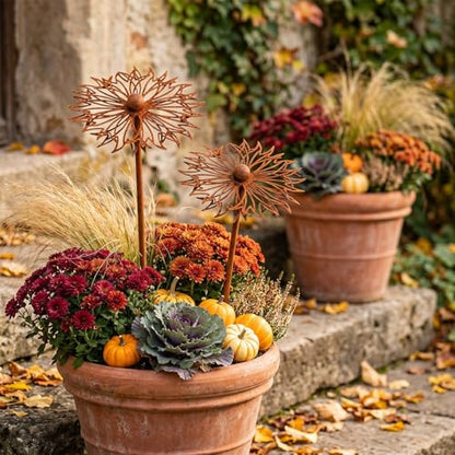 Hicarer 2 Pcs Rusty Metal Flower Garden Stakes Wildflower Yard Decor