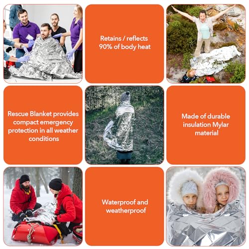 Frocopo 6 Pack Emergency Mylar Blanket, Emergency Blanket Space Blanket Survival Rescue Insulating Reflective foil kit Outdoors Hiking Camping Blanket Perfect for Outdoors, Hiking, Camping Survival
