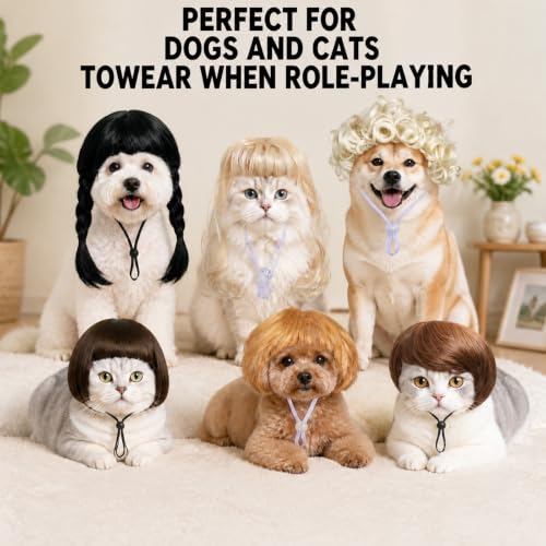 Six Fun Cat and Dog Wig - color: Off-white and Black and Brown