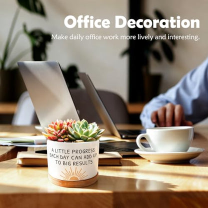 Motivational Sunshine Planter Pots, Inspirational a Little Progress Each Day Ceramic Succulent Plant Flower Planters(No Plants) - color: Style 10