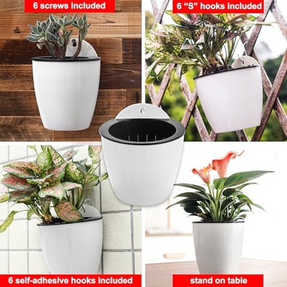 ORIMERC 6 Pack Hanging Planter Wall Planter Self Watering 5 inch Plant Pot with Hardware Vertical Planter Outdoor Indoor Plants Herb Garden Home Décor Kitchen Balcony Railing Shelf Fence (Medium) - size: 6*Medium