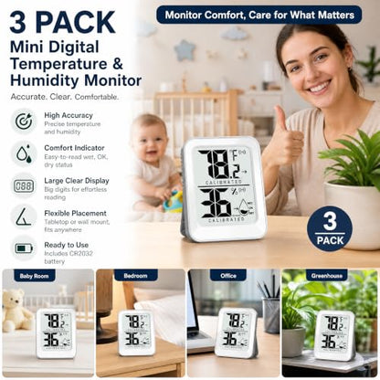 AyayaBoss 3 Pack Room Thermometer Indoor Hygrometer - color: white