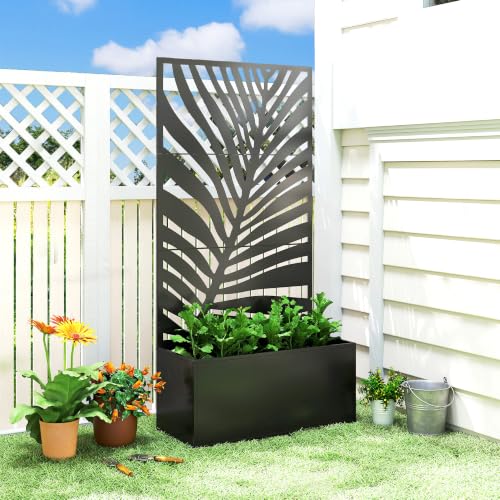 Outsunny Metal Planter Box with Trellis, 71" Tall Trellis Privacy Screen