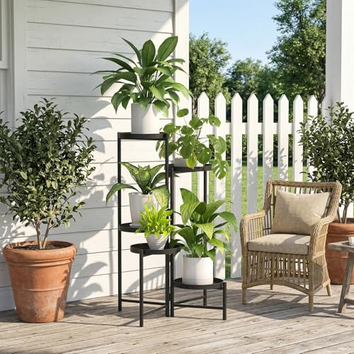 5 Tier Tall Metal Plant Stand, Duty Tiered Flower Shelf for Patio Garden - size: 5 Tier