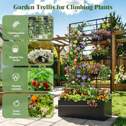 Metal Planter Box with Trellis, 35" Lx15.7 Wx70.8 H Metal Raised Garden Bed with Trellis and Drainage Holes, Outdoor Standing Flower Bed for Climbing Plants,Vegetables,and Vines - size: 1 PCS 35" Lx15.7" Wx70.8" H