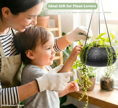 8 Inch Hanging Planter for Indoor Plant, Ceramic Black Flower Pot - color: Black