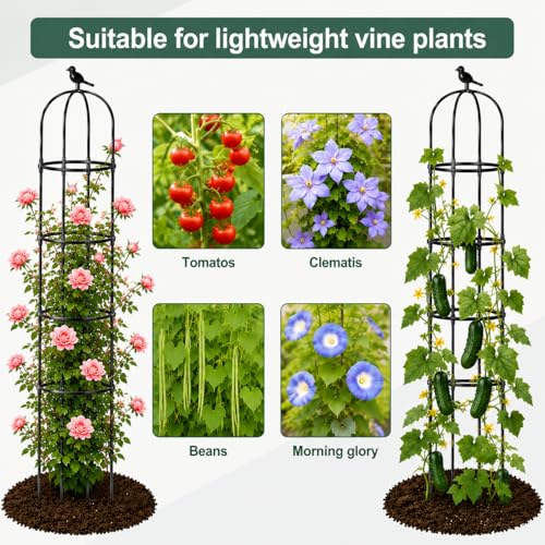 OTOSUNNY Garden Obelisk Trellis for Climbing Plants Outdoor, 6.3 ft Tall Trellis for Roses Clematis Jasmine Ivy Flower Light Climbing Vines Potted Plant Support, Patio, Yard, Black, 2PCS - size: 1 pack 75.6 in