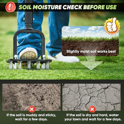 Sakerplus Aerator Lawn Tool, Spike Lawn Aerator with Self-Cleaning Tines - color: Pro-Black Handle