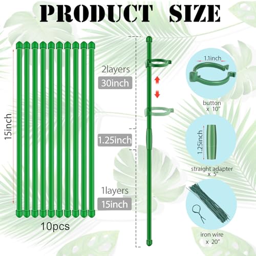 Plant Stakes,MAFONE 10Pcs 15Inch Adjustable Length Plant Support Stakes
