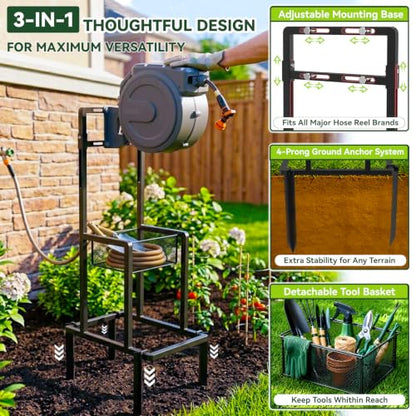 Retractable Hose Reel Stand/Mounting Post, Fits All Wall-Mounted Reels