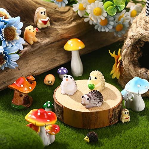 Woanger 30 Pcs Fairy Garden Accessories Hedgehog Mushroom Figurines, Vivid - style: Vivid