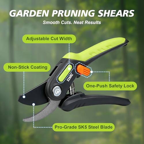 EZARC Bypass Pruning Shears, SK5 Steel Blade, 1 Inch Cut Capacity