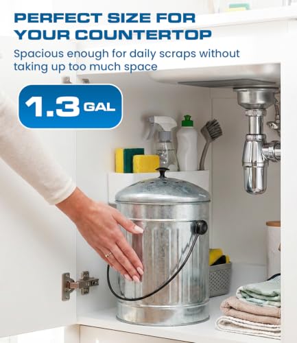 Plexon Countertop Compost Bin Kitchen Indoor, with Lid, Silver 1.5 Gall - color: Silver
