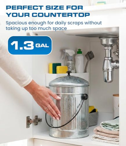 Plexon Countertop Compost Bin Kitchen Indoor, with Lid, Silver 1.5 Gall - color: Silver