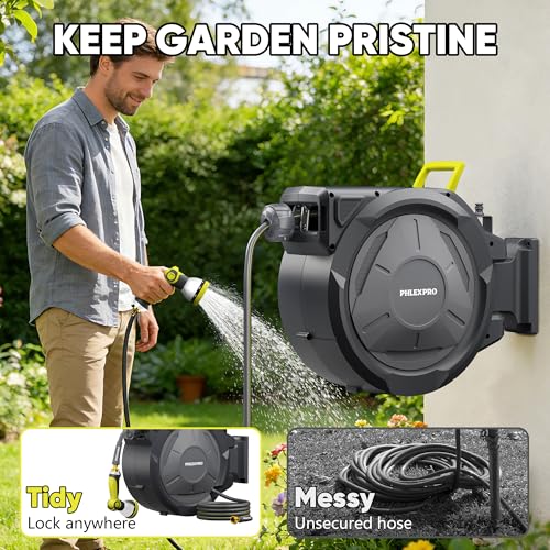 75 FT x 5/8" Retractable Garden Hose Reel with 3/4" Brass Fitting - color: Green, size: 75FT-5/8"