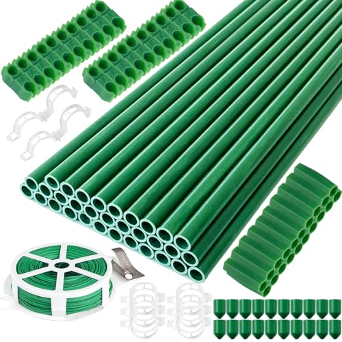 143 Pcs Garden Stakes Set,32 Sets of Fiberglass Plant Stakes Sticks,DIY 3ft 4ft 5ft 6ft 7ft Sturdy Plant Stakes for Tomato Vegetables, Sticks Support for Indoor Outdoor Plants Gardening Supplies