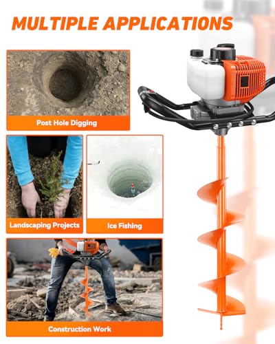 NEO-TEC 63CC Post Hole Digger Gas Powered Auger w/ 6" 8" 10" Bits & 3 Ext - size: 63CC+6"+8"+10"+3 Extension