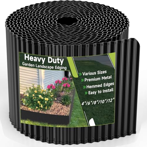 Corrugated Garden Edging,5.5"×80Ft Galvanized Steel Landscape Edging & Lawn Edging Border,Metal Garden Border for Flower Beds,Garden,Lawn,Raised Beds & Tree Surrounds(Black) - color: Black, size: 5.5"×80Ft